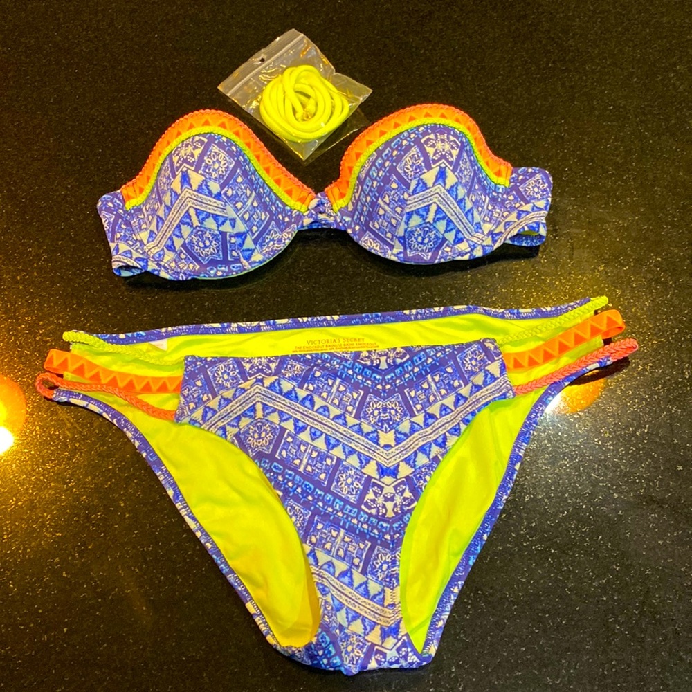 NWOT Victorias Secret Knockout  Aztec Pushup  Bikini Tribal  |Top 32B Bottom M